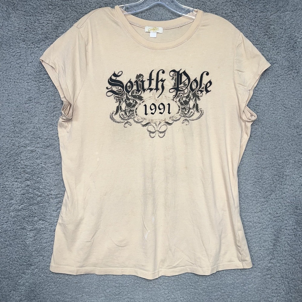 VTG Southpole T Shirt Women's Size 2XL XXL Cream Skate Baby Tee South Pole